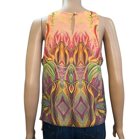 Walter Baker Parrot Print Tropical Tank Top Open Sides Orange Multi Beachy - Picture 4 of 10